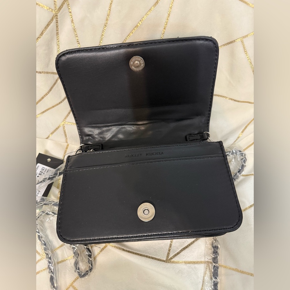 Badgley Mischka Crossbody Purse Black Diamond Quilted Vegan Leather NWT - Picture 6 of 11